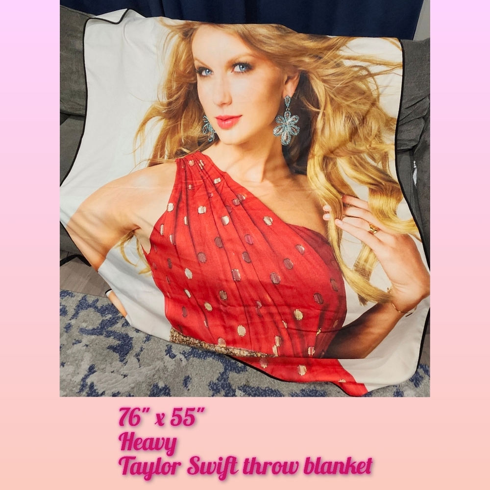 76" x 55" Taylor Swift heavy fleece blanket solid white on reverse